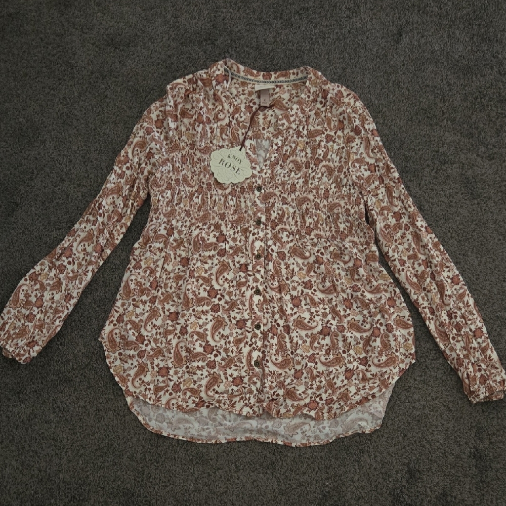 Knox Rose Brown and Cream Paisley Button Down Shirt